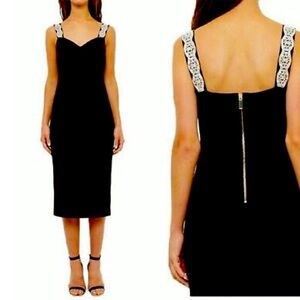 🌸Ted Baker🌸 Black Midi Dress with Embellished White Straps US Size 8
